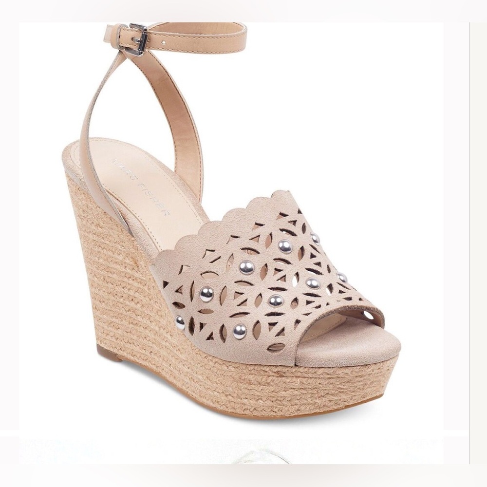 Marc Fisher Hata Platform Espadrille Wedge Sandals- Natural, US 8M *used*